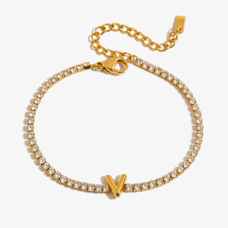 Pauline Initial Crystal Tennis Bracelet – V variation, clean product image