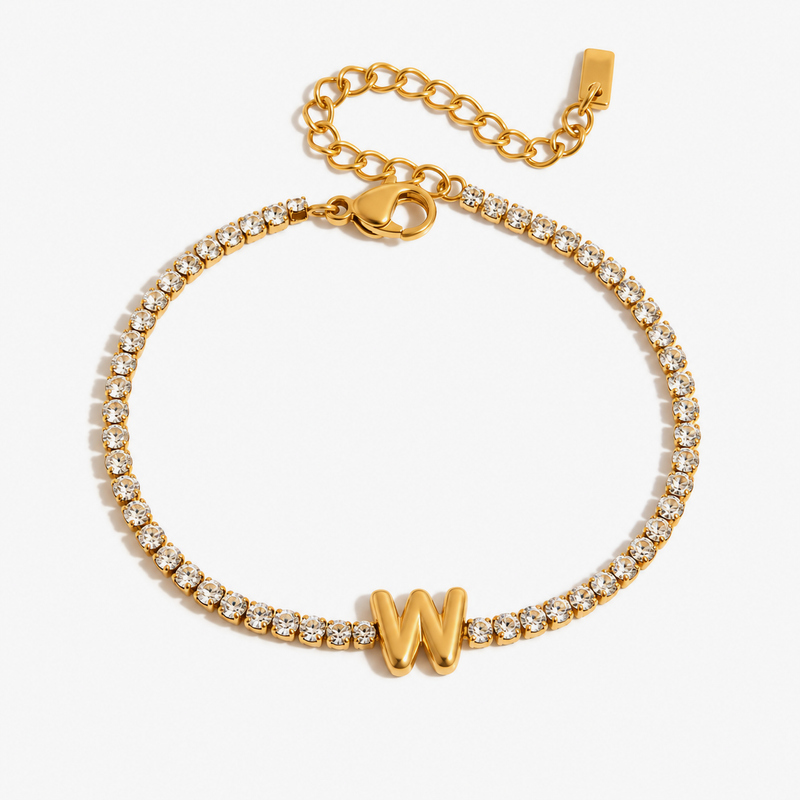 Pauline Initial Crystal Tennis Bracelet – W variation, clean product image