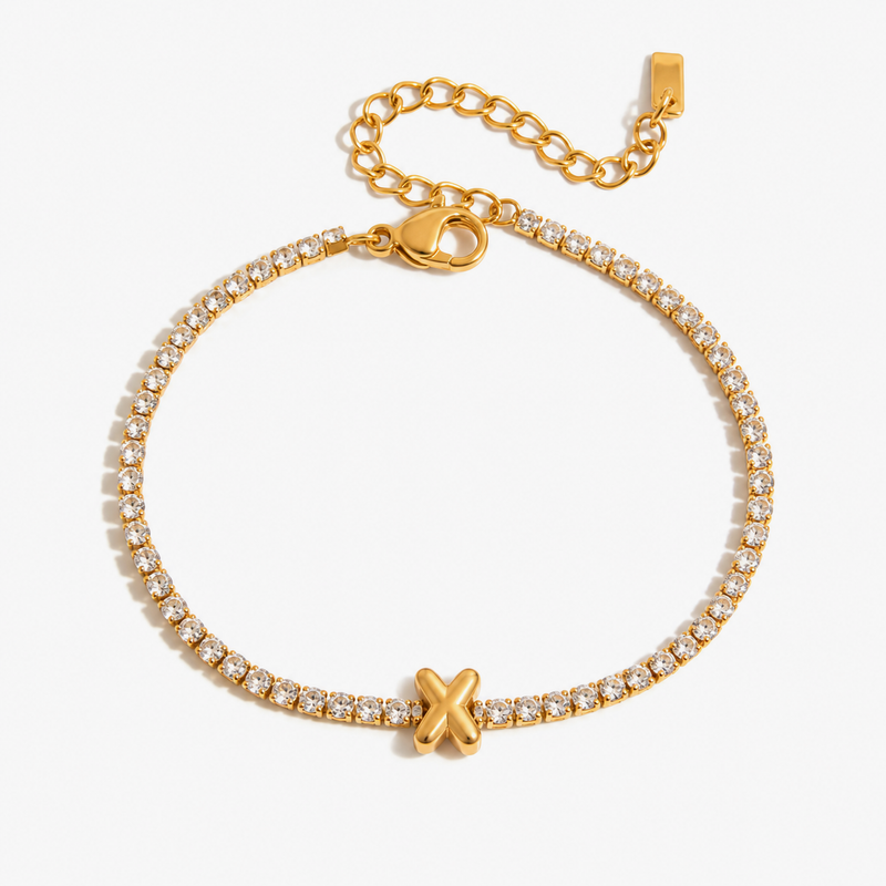 Pauline Initial Crystal Tennis Bracelet – X variation, clean product image