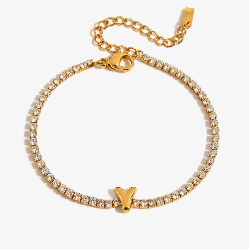Pauline Initial Crystal Tennis Bracelet – Y variation, clean product image