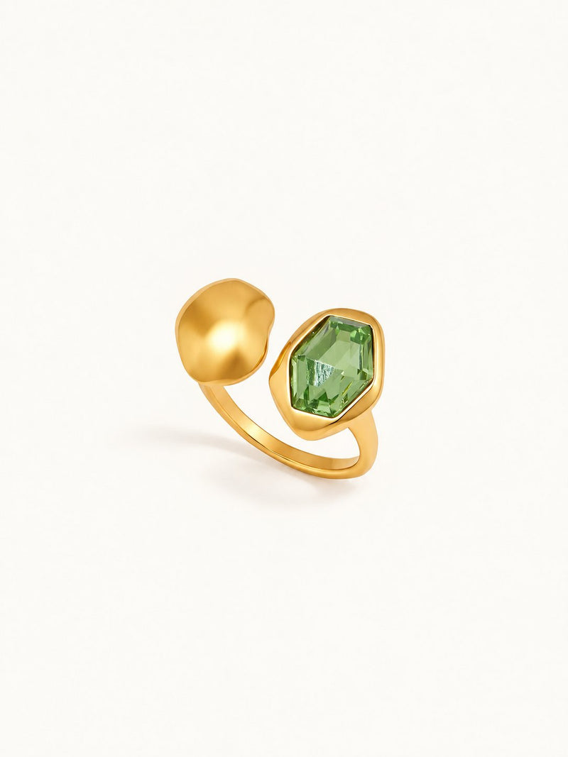 Roselle Faceted Stone Open Ring – Green, product image with measurements