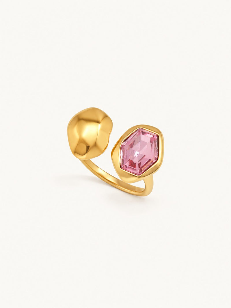 Roselle Faceted Stone Open Ring – Pink, product image with measurements