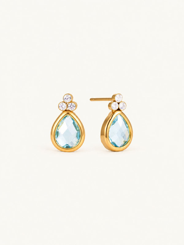 Sabrina Pastel Bezel Stud Earrings – Aqua Pear, product image with measurements