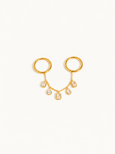 Soleil crystal tassel ring — clean product image
