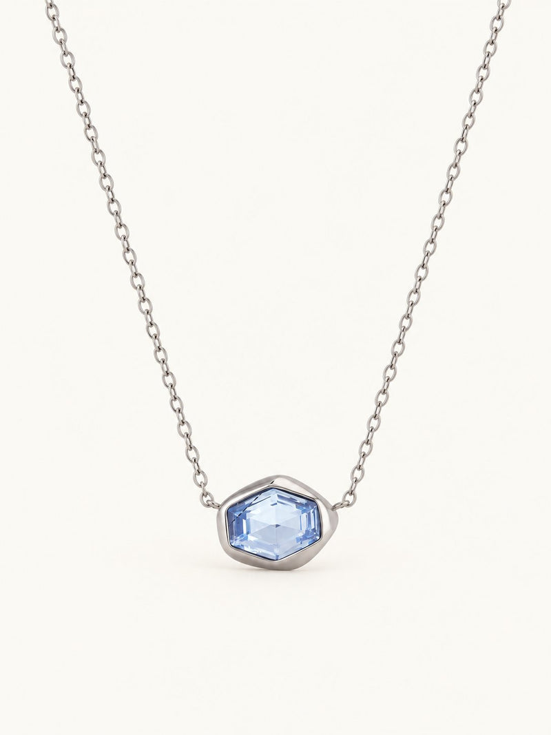 Yolande Faceted Hexagon Pendant Necklace – Blue, product image with measurements