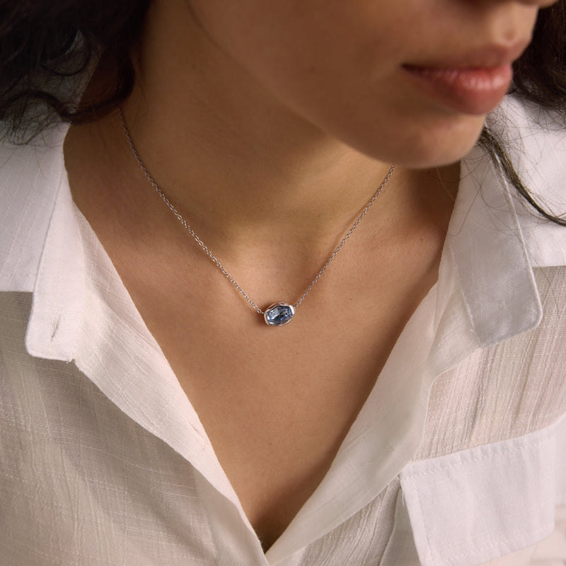 Yolande Faceted Hexagon Pendant Necklace – Blue, close view