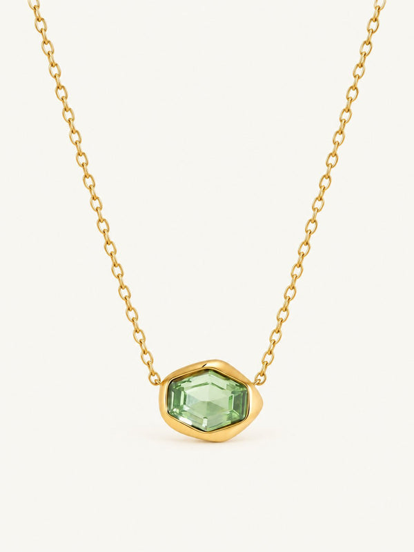 Yolande Faceted Hexagon Pendant Necklace – Green, product image with measurements