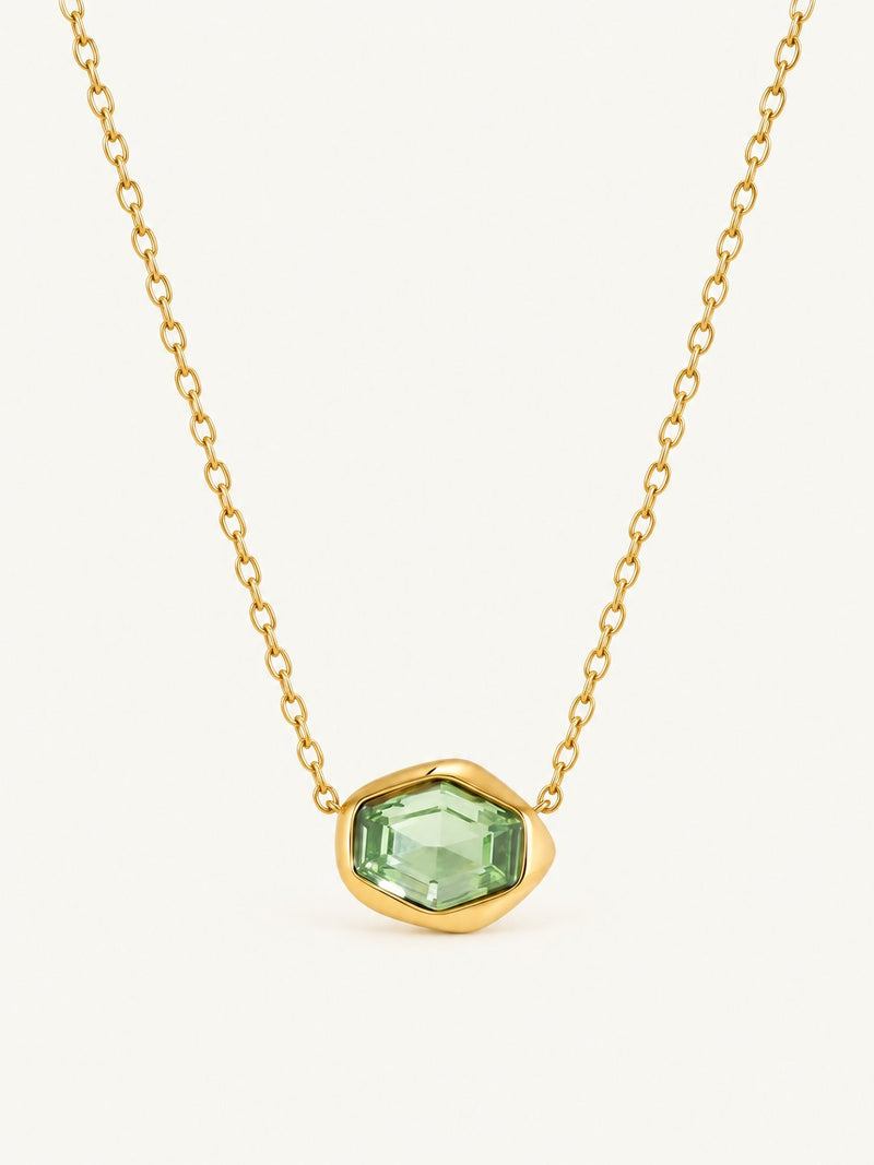 Yolande Faceted Hexagon Pendant Necklace – Green, product image with measurements