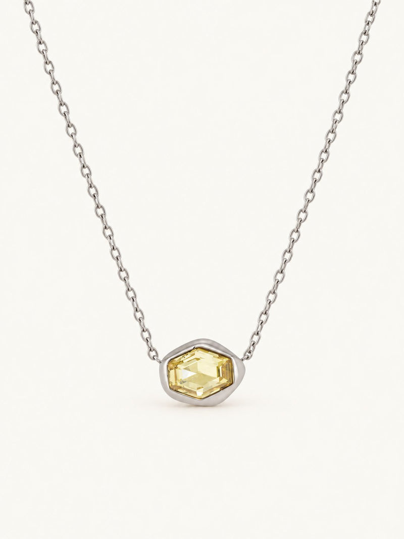 Yolande Faceted Hexagon Pendant Necklace – Yellow, product image with measurements