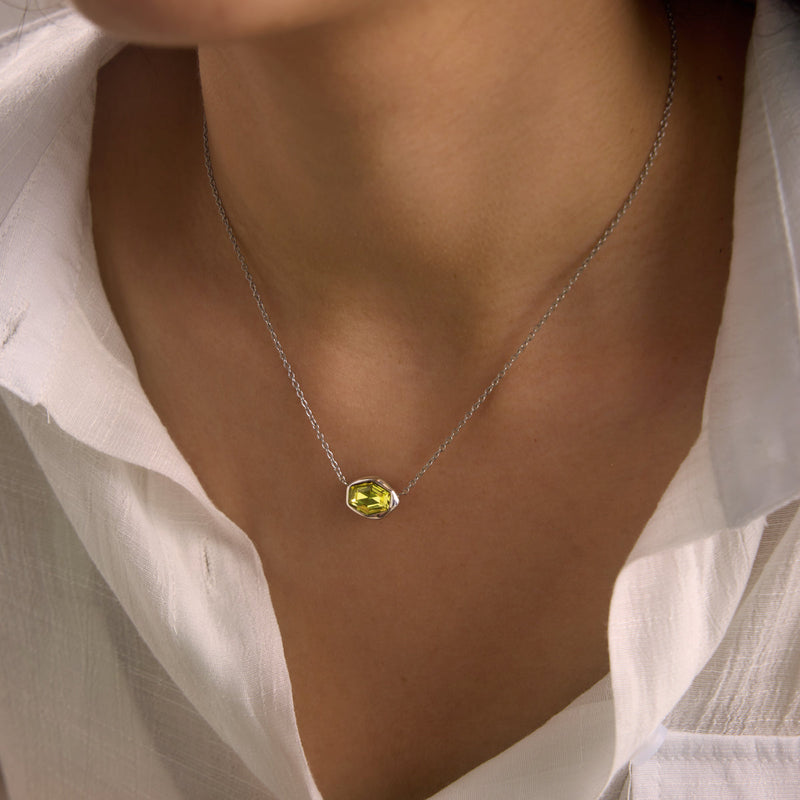 Yolande Faceted Hexagon Pendant Necklace – Yellow, close view