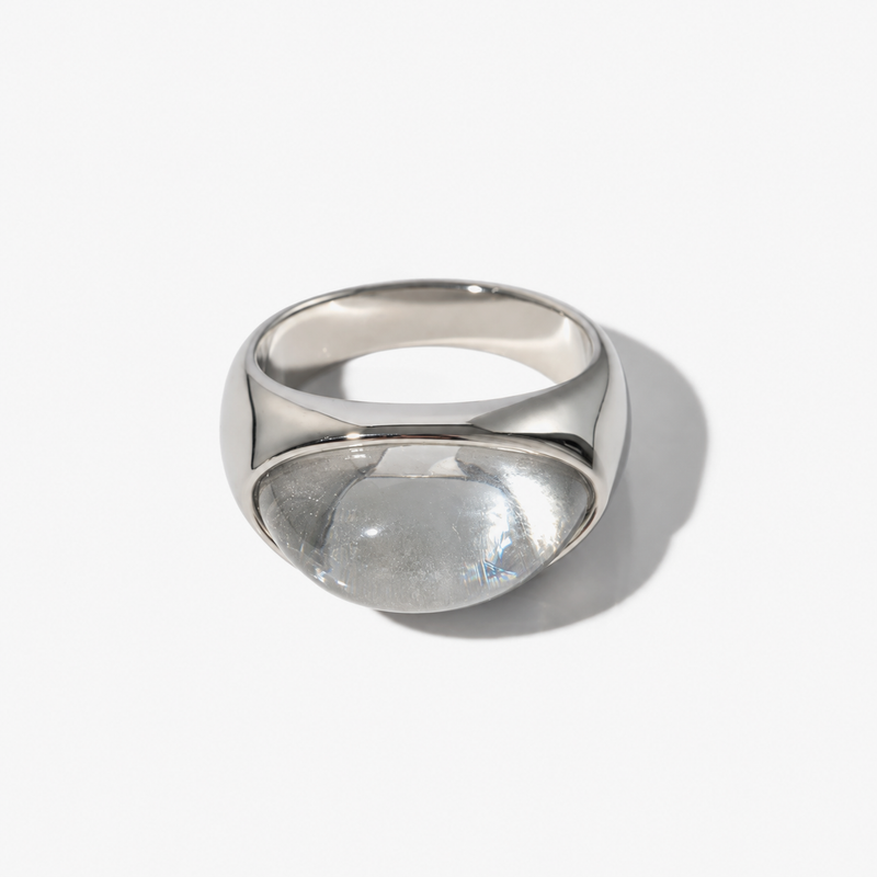 Margaux Domed Cabochon Ring — Silver / Clear Stone