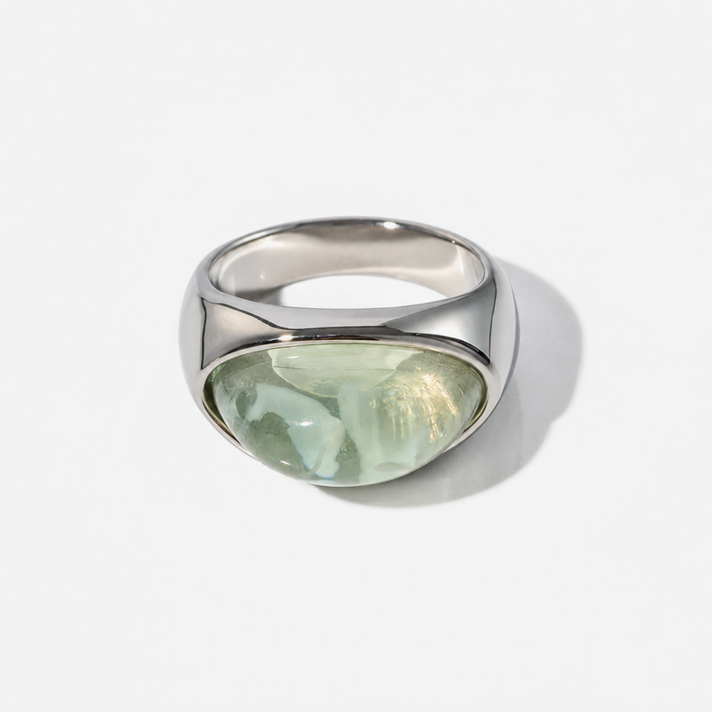 Margaux Domed Cabochon Ring — Silver / Green Stone