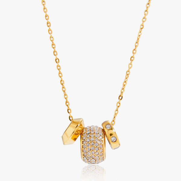 Fine chain with a crystal-set barrel bead and two small charms