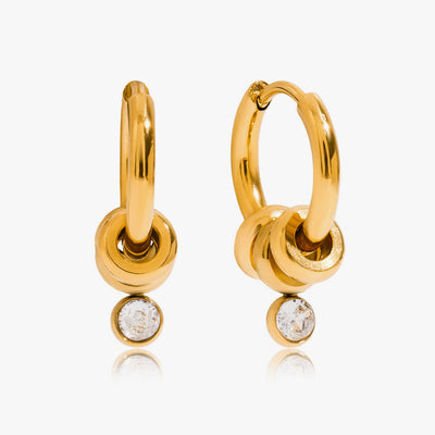 Gold-tone hoops with a knot and a round crystal drop
