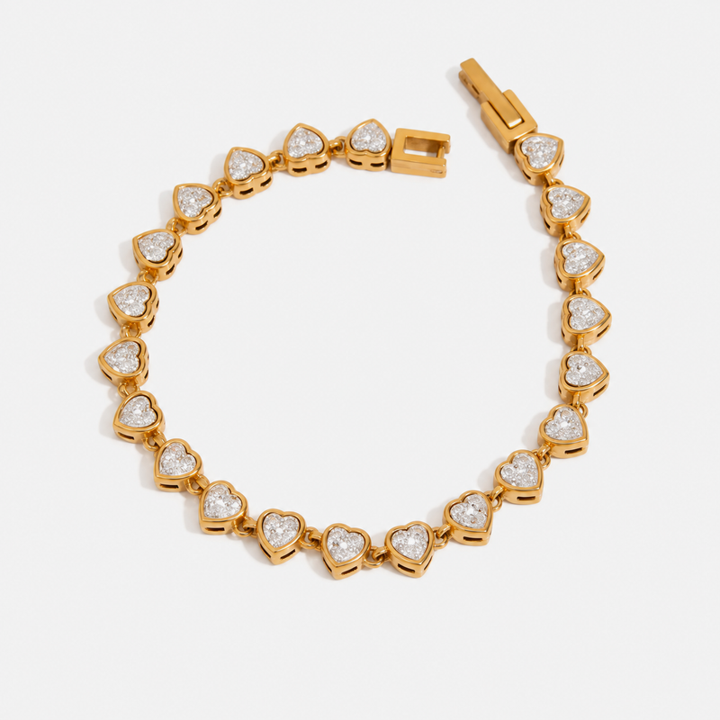 Odile Crystal Chain Bracelet — Pave Heart Gold