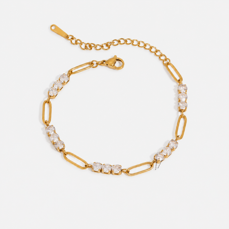 Odile Crystal Chain Bracelet — Paperclip & Crystal Gold