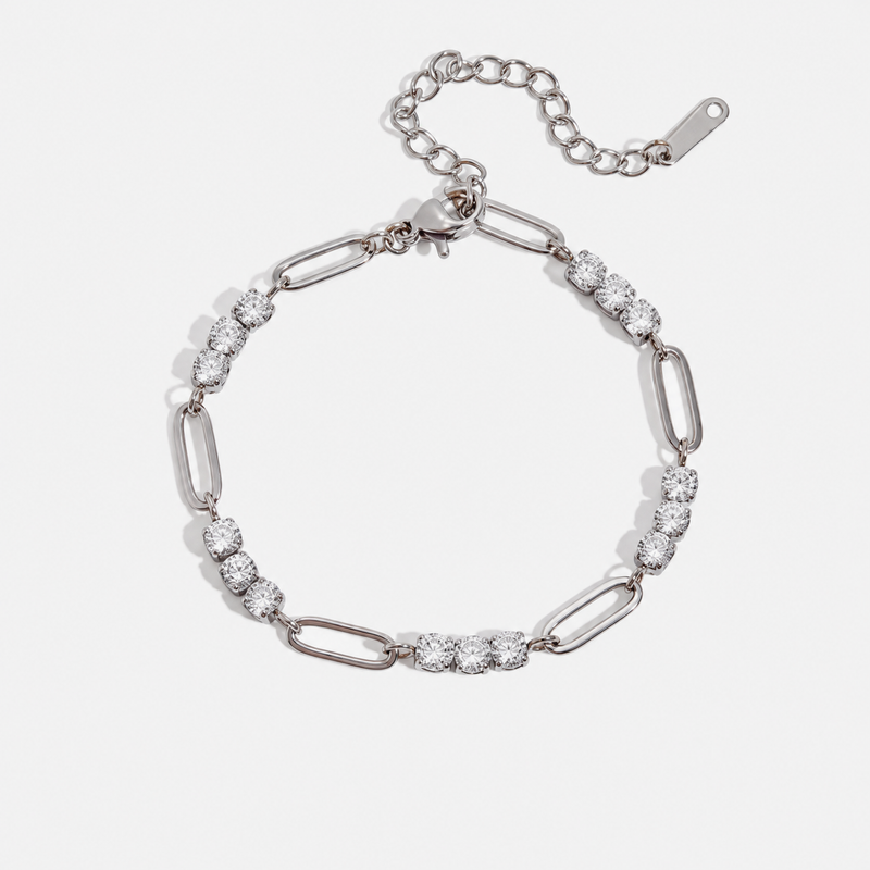 Odile Crystal Chain Bracelet — Paperclip & Crystal Silver
