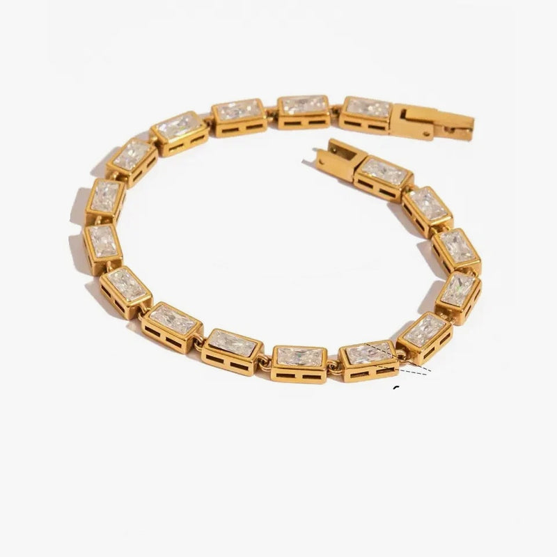 Philippine Crystal Tennis Bracelet, round pave link, gold