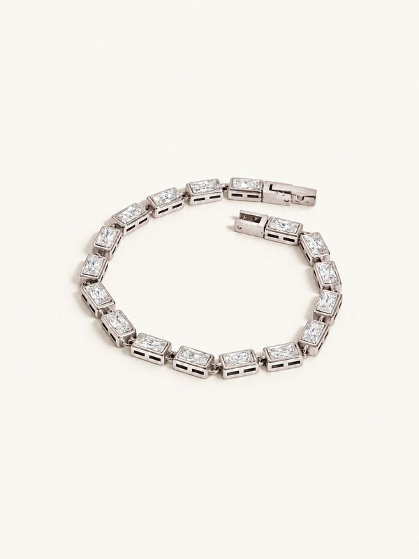 Philippine Crystal Tennis Bracelet, round pave link, silver