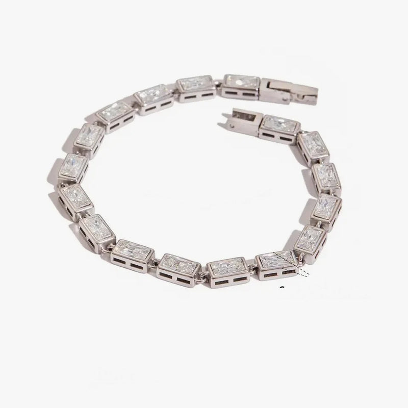 Philippine Crystal Tennis Bracelet, round pave link, silver