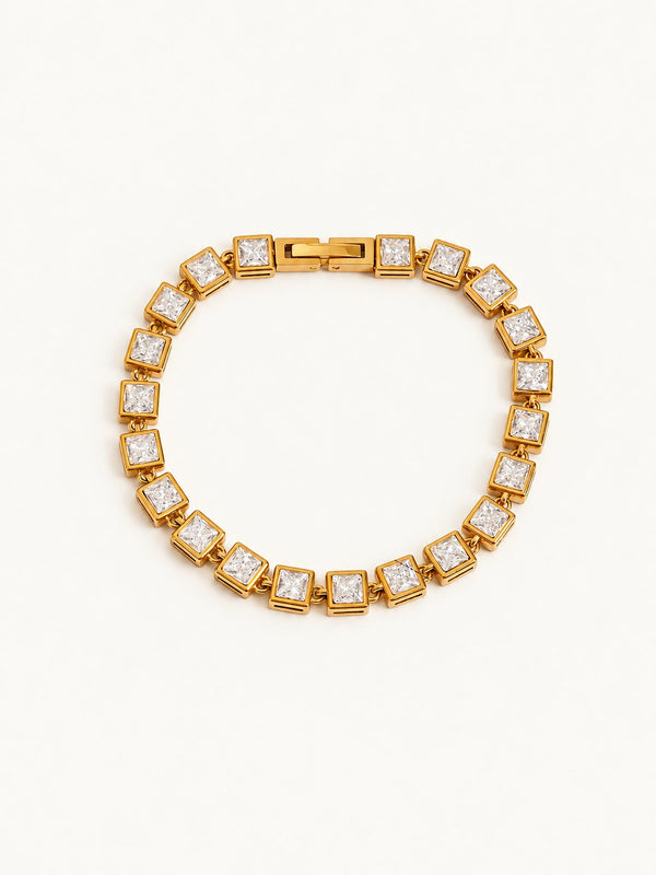 Philippine Crystal Tennis Bracelet, square link, gold