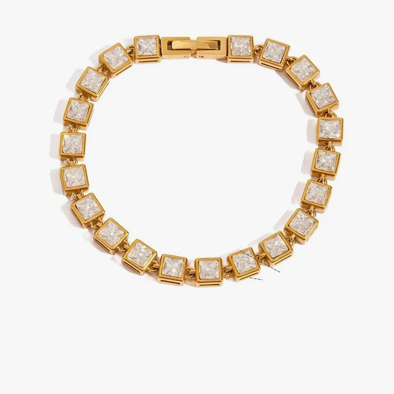 Philippine Crystal Tennis Bracelet, square link, gold
