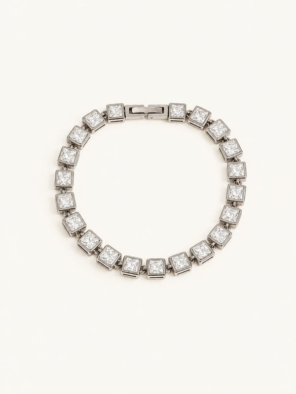 Philippine Crystal Tennis Bracelet, square link, silver