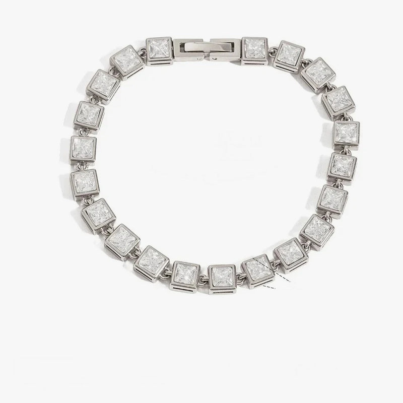 Philippine Crystal Tennis Bracelet, square link, silver