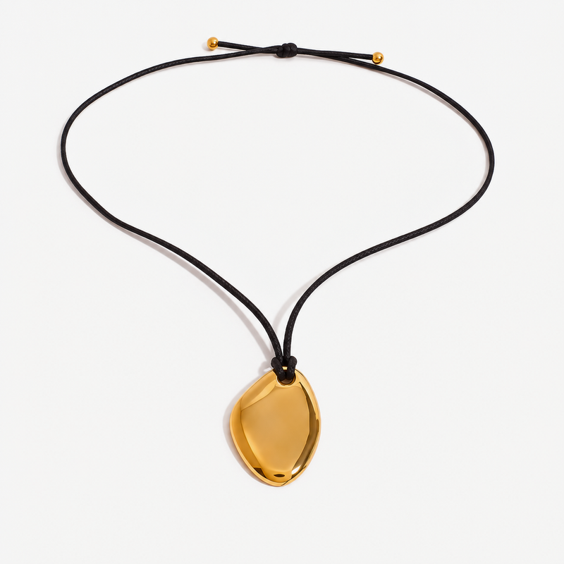 Renee Sculptural Pendant Cord Necklace — Oval Pebble Gold