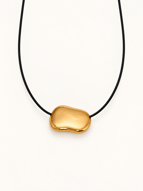 Renee Sculptural Pendant Cord Necklace — Pebble Drop Gold