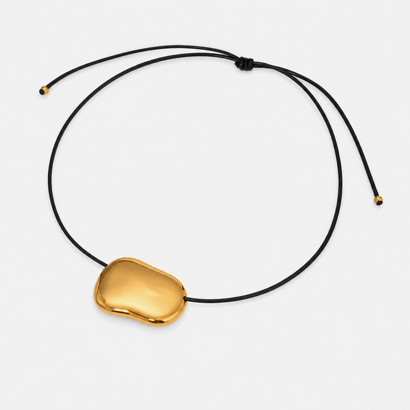 Renee Sculptural Pendant Cord Necklace — Pebble Drop Gold