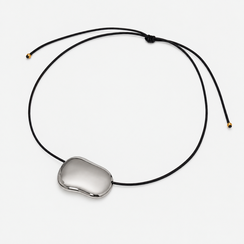 Renee Sculptural Pendant Cord Necklace — Pebble Drop Silver