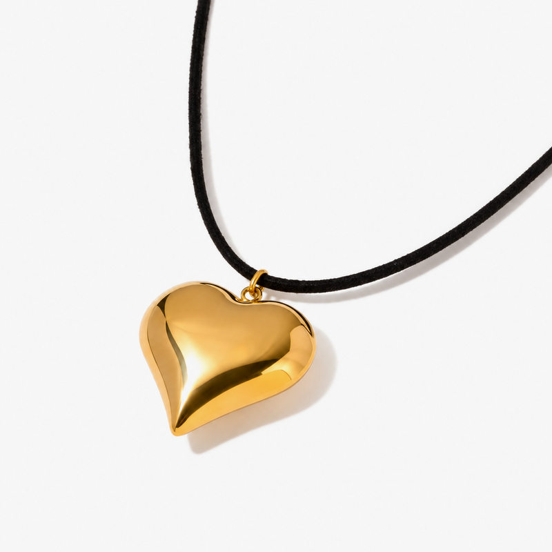Rosine Puffed Heart Cord Necklace — Gold