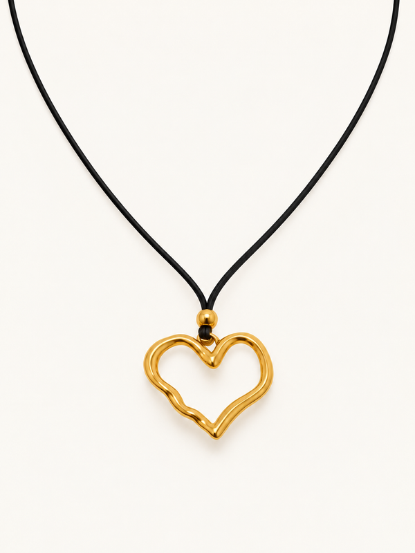 Simone Open Heart Cord Necklace — Gold