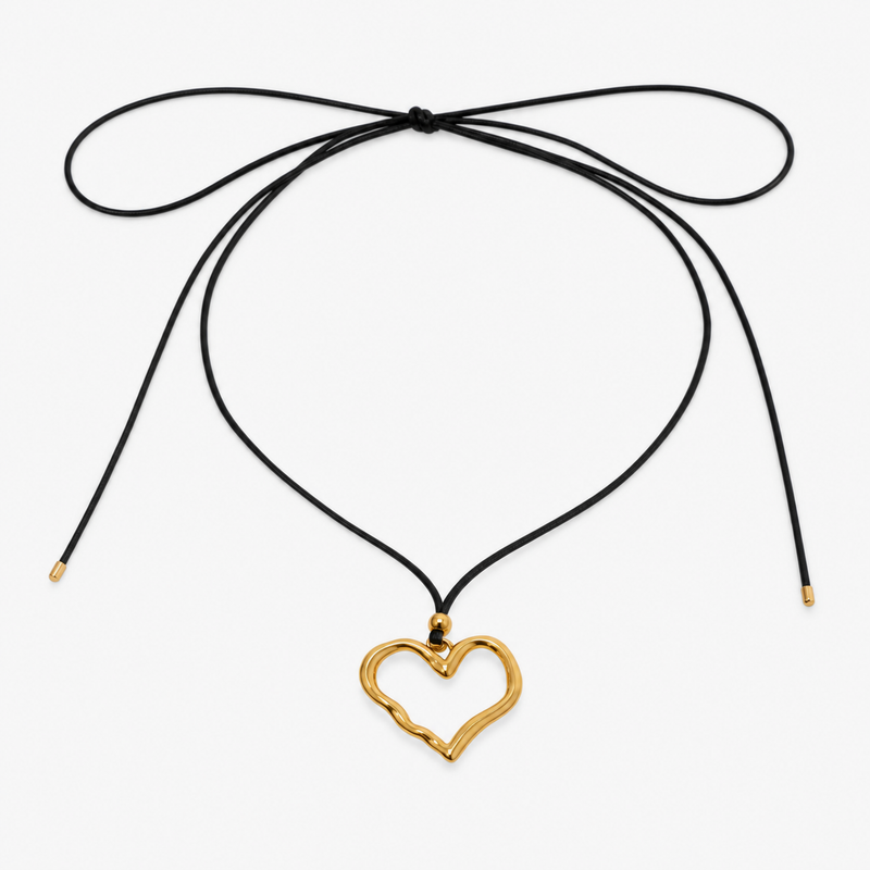 Simone Open Heart Cord Necklace — Gold