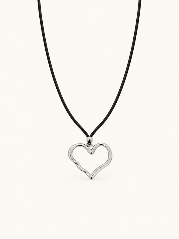 Simone Open Heart Cord Necklace — Silver