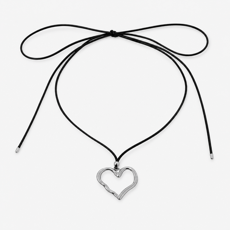 Simone Open Heart Cord Necklace — Silver