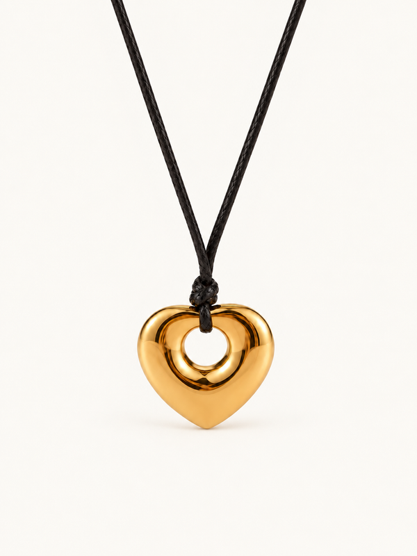 Solange Heart Cutout Cord Necklace — Gold