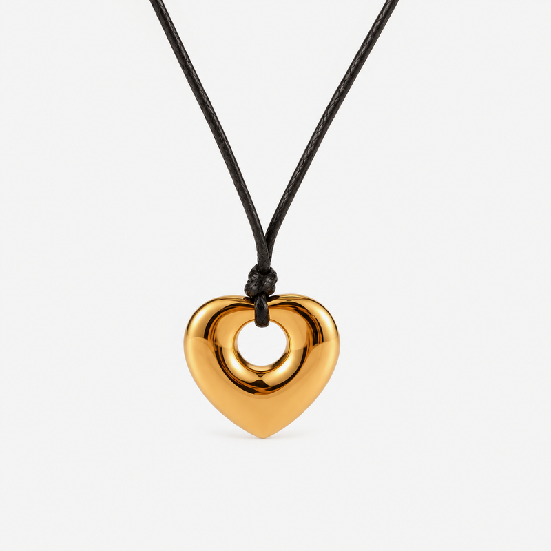 Solange Heart Cutout Cord Necklace — Gold