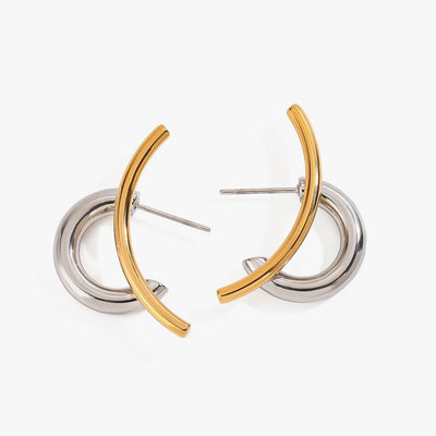 Curved half hoops blending gold tone and silver tone
