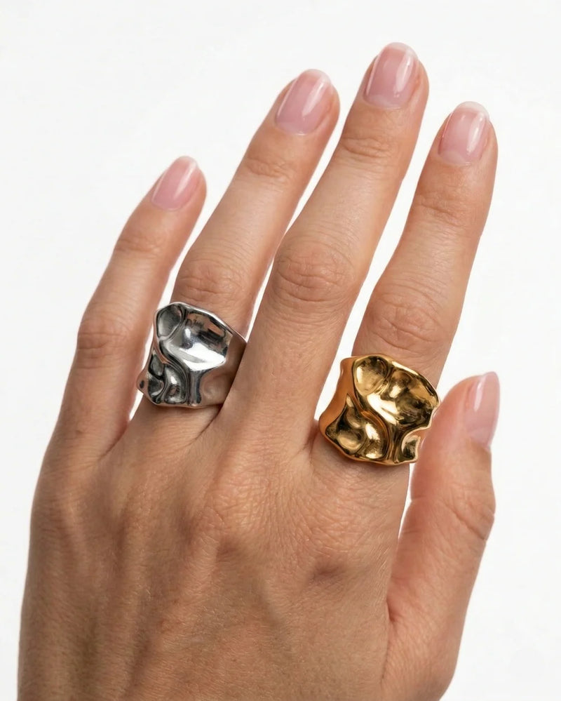 Clara Molten Wide Band Ring – Silver