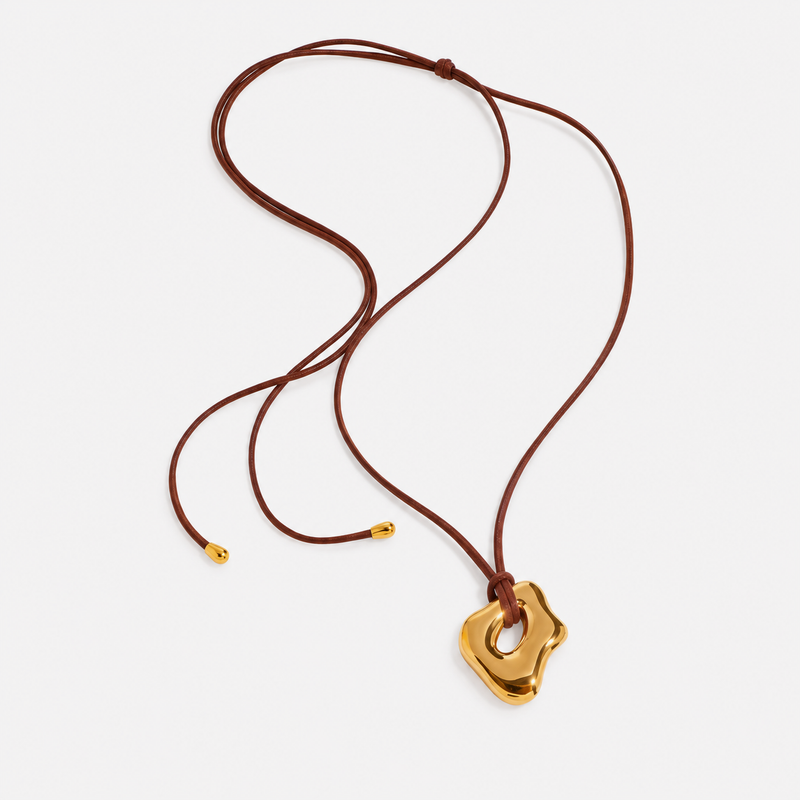 Tiphaine Sculptural Pendant Cord Necklace — Gold