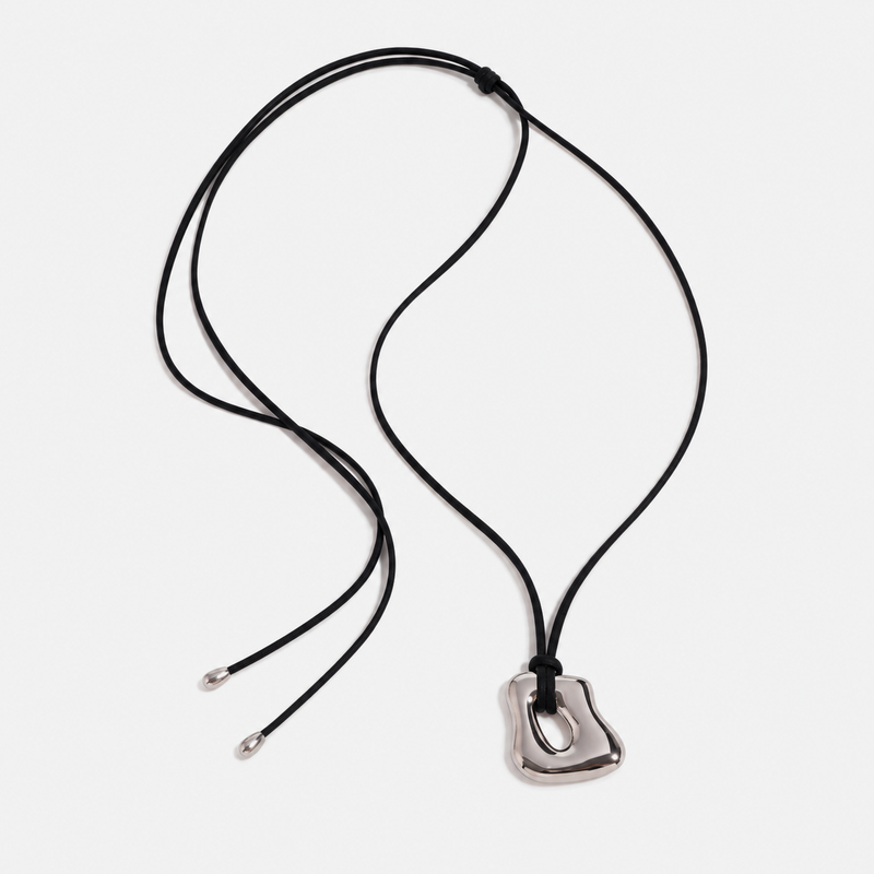 Tiphaine Sculptural Pendant Cord Necklace — Silver
